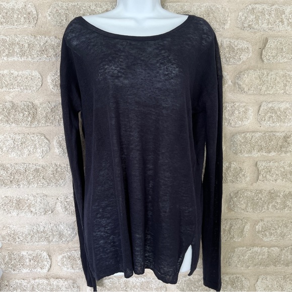Vince linen sweater navy blue lightweight sheer M - Picture 1 of 7